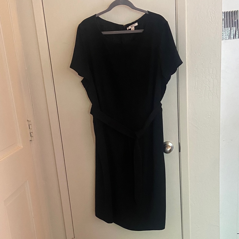 Liz Claiborne Black Midi Dress with Waist Tie